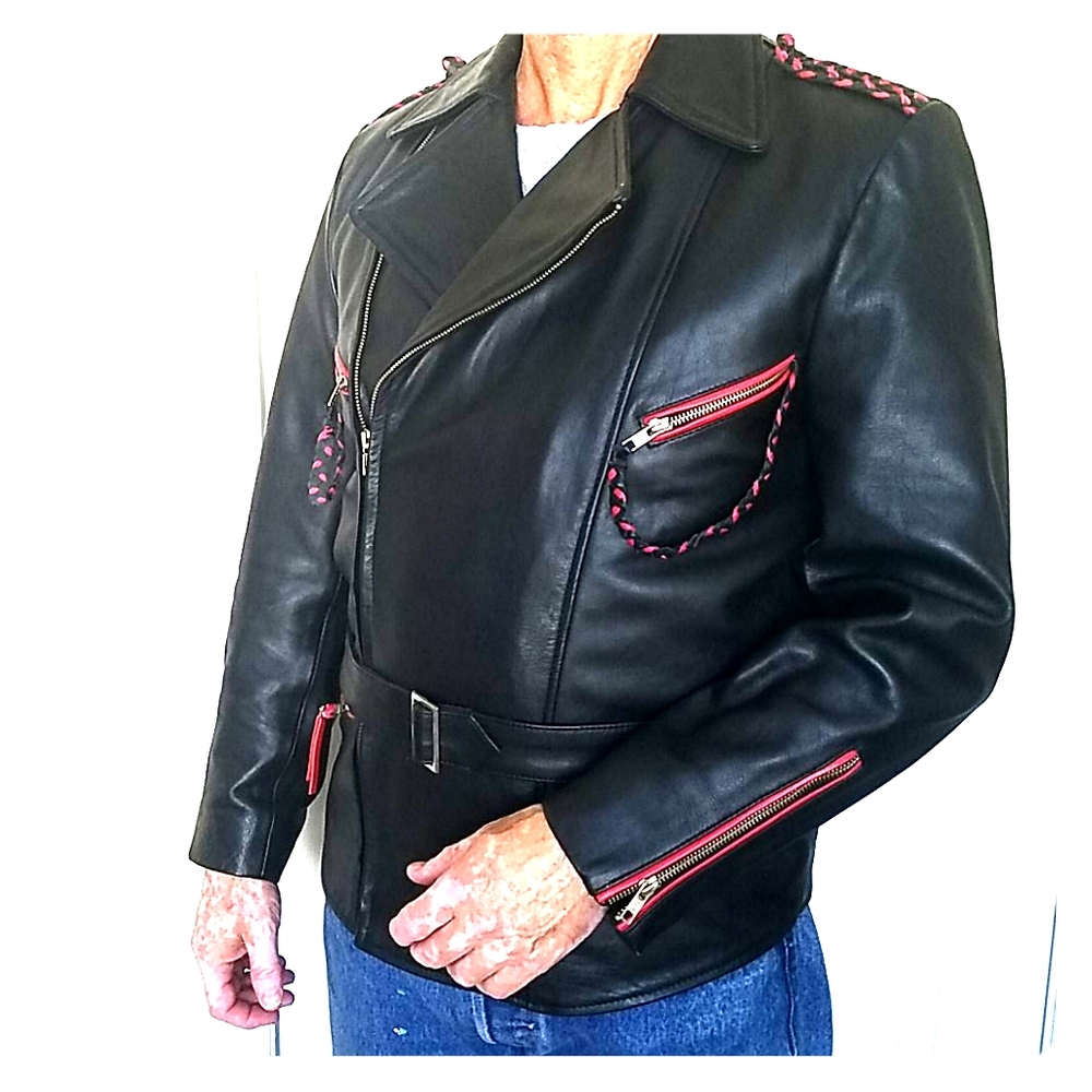Black leather German replica motorcycle jacket - Picture 1 of 8